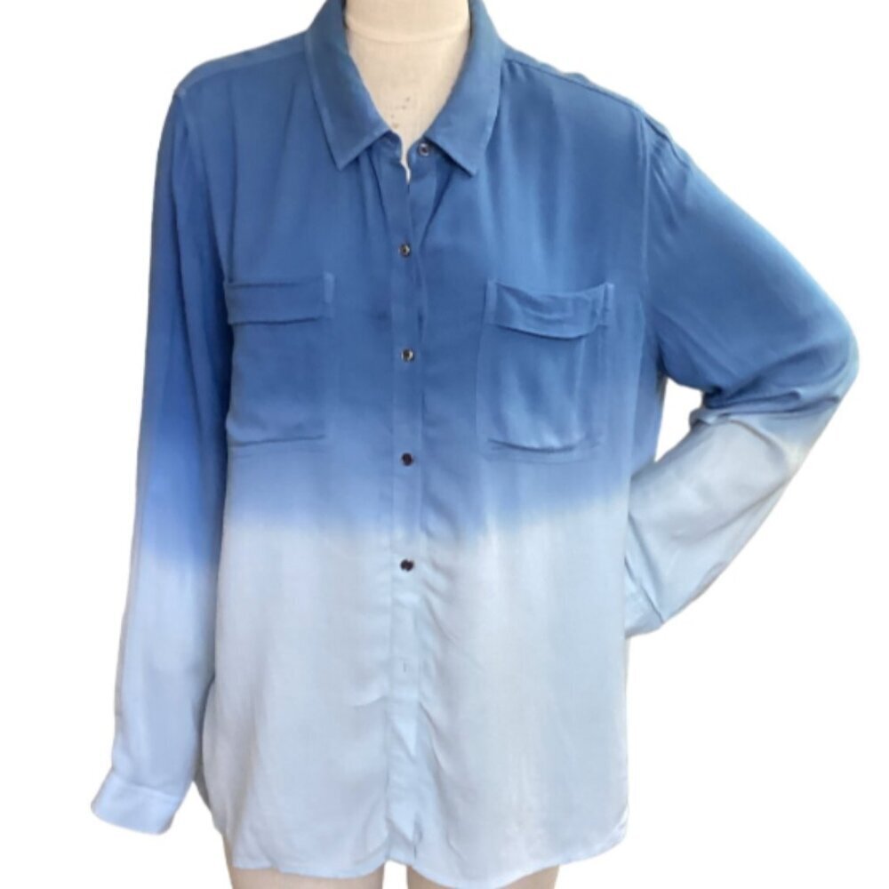Two by Vince Camuto Button Down Shirt Sz L Blue Ombre #146U